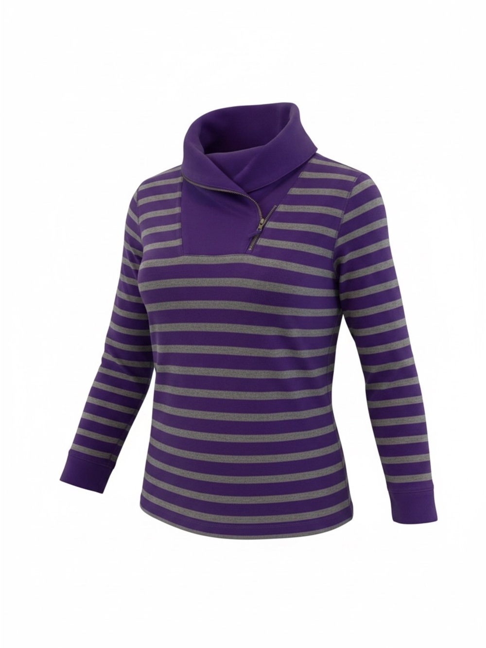 Ralph Lauren Purple and Gray Striped Turtleneck Zip Sweater large